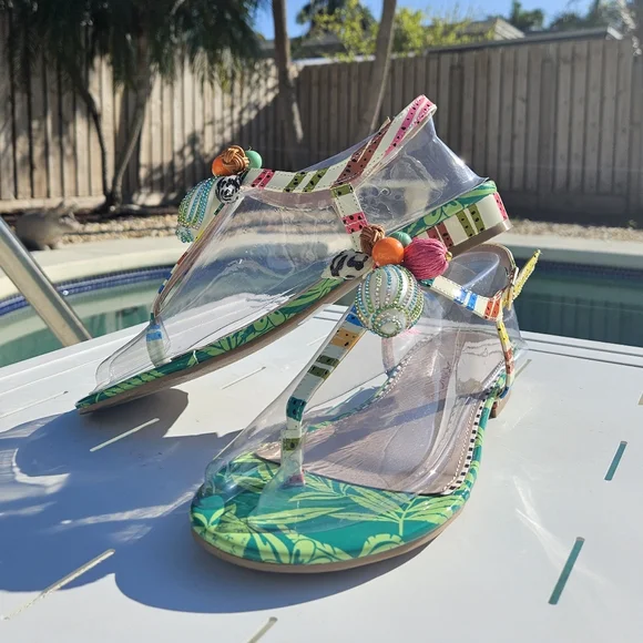 NEW Betsey Johnson Aleena Sandals Size 9.5 Green Colorful Beads Boho Multicolor - Picture 6 of 8